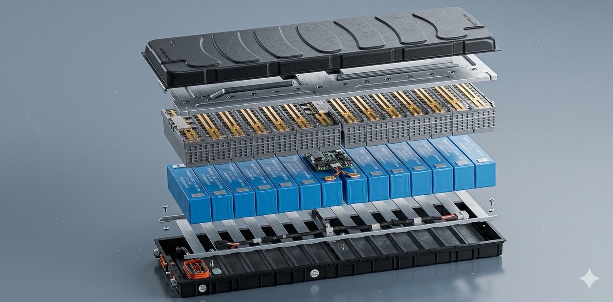 Windrose LFP battery pack exploded view showing cell and module structure