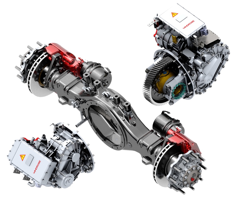 Windrose proprietary electric drive axle with dual motors
