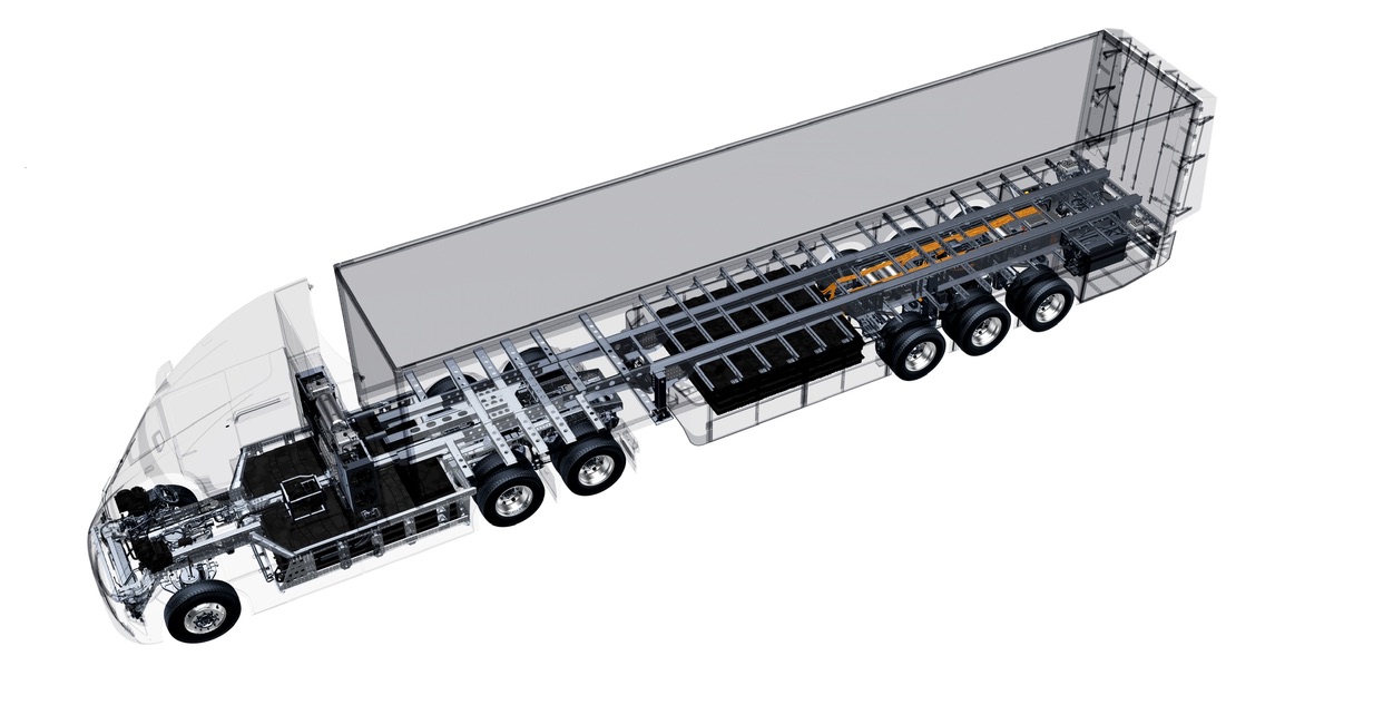 Windrose electric trailer with integrated battery system — transparent X-ray view