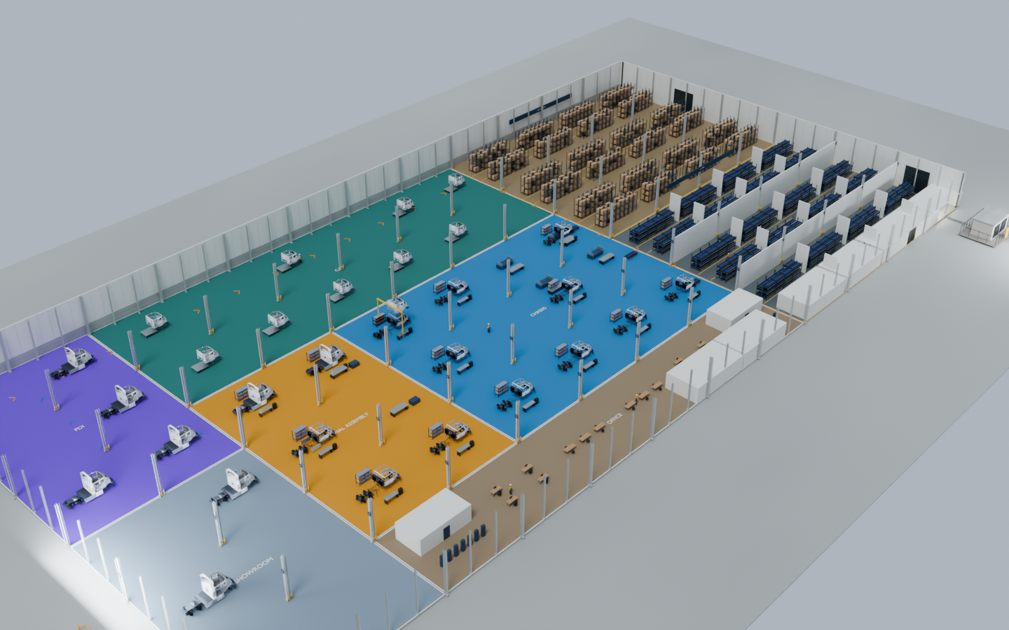 Roof-off rendering of the Antwerp Phase 1 assembly hall