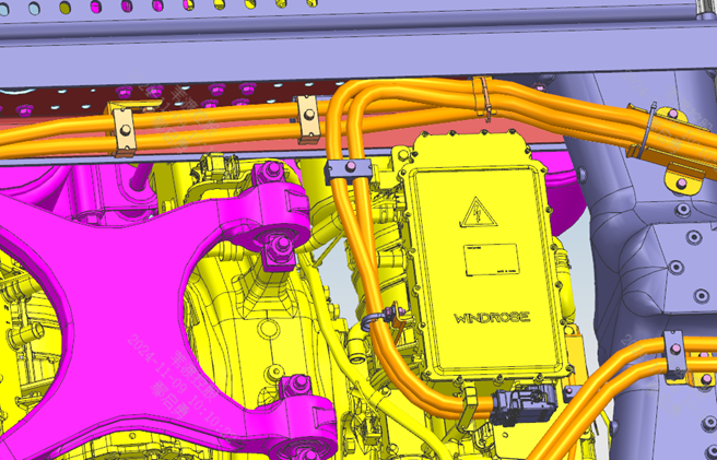 Motor high-voltage cable fixing detail